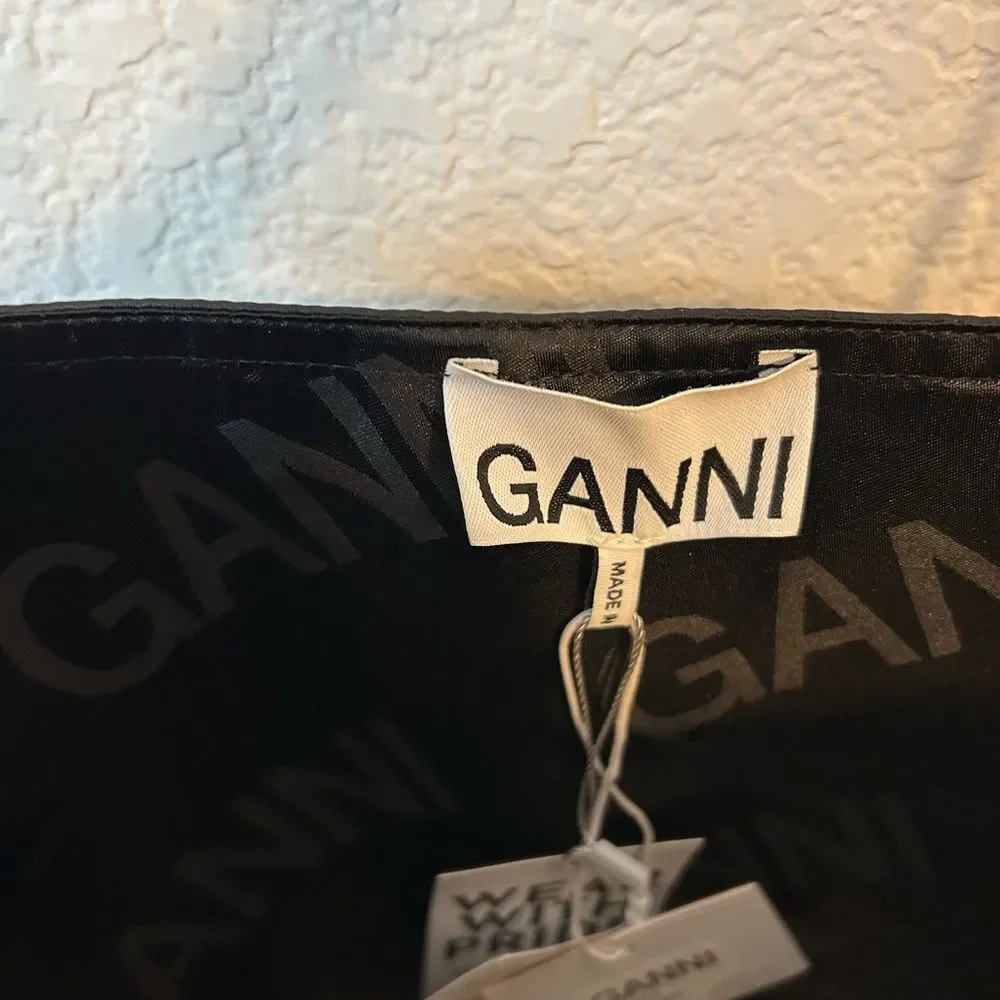 NWT GANNI Duchesse Satin Mini Dress in Black, Size 42 (US 10/12) - Picture 10 of 12